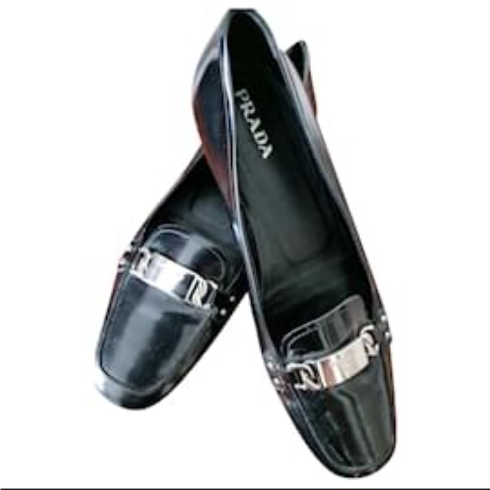 Prada unisex loafers black patten leather in mint condition